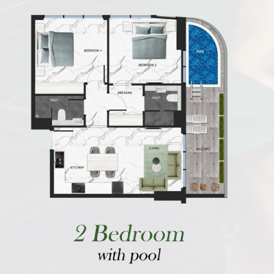 2 Bed with Pool